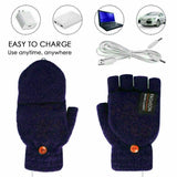 USB Heated Half Finger Gloves Winter Warm Knitted Gloves for Typing and Office Use - Blue