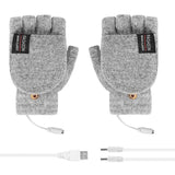 USB Heated Half Finger Gloves Winter Warm Knitted Gloves for Typing and Office Use - Grey