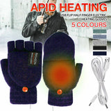USB Heated Half Finger Gloves Winter Warm Knitted Gloves for Typing and Office Use - Grey