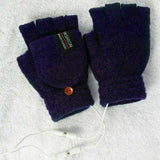 USB Heated Half Finger Gloves Winter Warm Knitted Gloves for Typing and Office Use - Grey