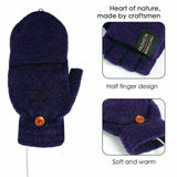 USB Heated Half Finger Gloves Winter Warm Knitted Gloves for Typing and Office Use - Grey