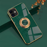 Dark Green Luxury Shockproof Silicone Ring Case Stand Cover for iPhone 14 13 12 Pro Max - iPhone 12
