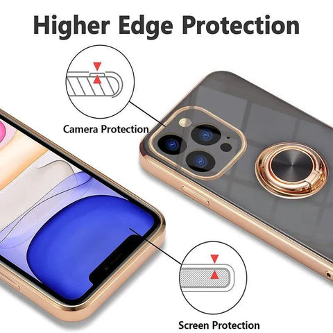 Dark Green Luxury Shockproof Silicone Ring Case Stand Cover for iPhone 14 13 12 Pro Max - iPhone 12 Pro