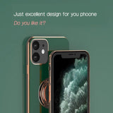 Dark Green Luxury Shockproof Silicone Ring Case Stand Cover for iPhone 14 13 12 Pro Max - iPhone 13