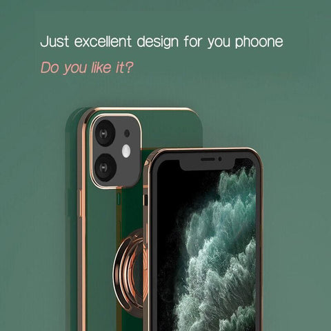 Light Cyan Luxury Shockproof Silicone Ring Case Stand Cover for iPhone 14 13 12 Pro Max - iPhone 13