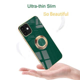 Dark Green Luxury Shockproof Silicone Ring Case Stand Cover for iPhone 14 13 12 Pro Max - iPhone 13 Pro
