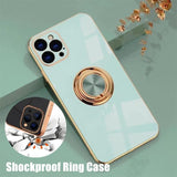 Light Cyan Luxury Shockproof Silicone Ring Case Stand Cover for iPhone 14 13 12 Pro Max - iPhone 12 Mini
