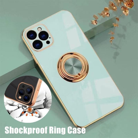Light Cyan Luxury Shockproof Silicone Ring Case Stand Cover for iPhone 14 13 12 Pro Max - iPhone 12 Mini