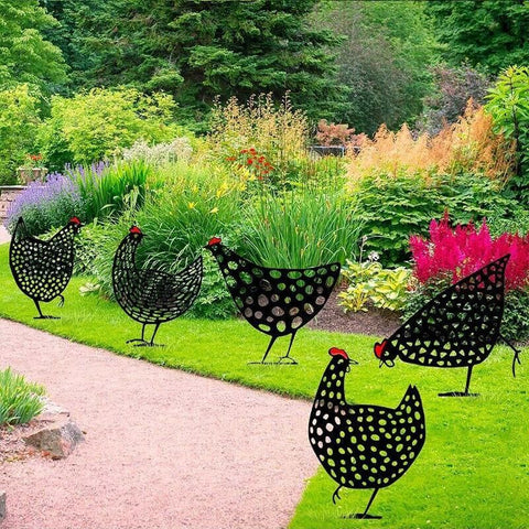 Garden Ornaments Chicken Yard Art Garden Backyard Lawn Decor Gift Easter Deco - C