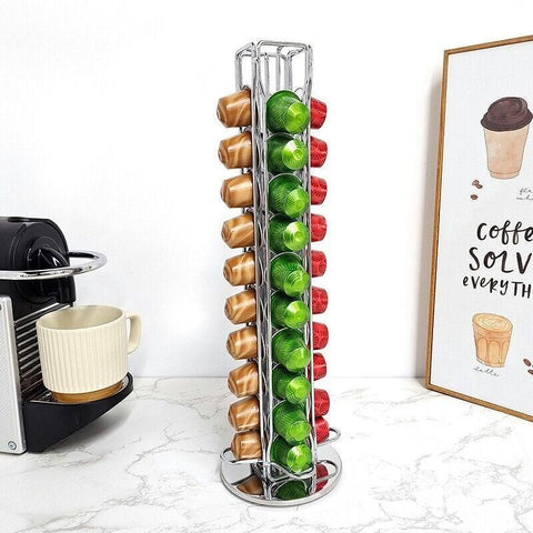 40 Capsules Rotating Coffee Pod Holder Rack for Nespresso Chrome Countertop Stand
