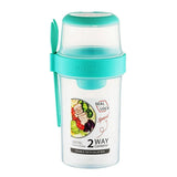Double Plastic Salad Cup with Fork Sealed Breakfast Container for On-the-Go Meal - 760ml-Green