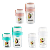 Double Plastic Salad Cup with Fork Sealed Breakfast Container for On-the-Go Meal - 760ml-Green