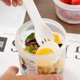Double Plastic Salad Cup with Fork Sealed Breakfast Container for On-the-Go Meal - 760ml-Green