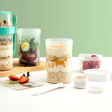 Double Plastic Salad Cup with Fork Sealed Breakfast Container for On-the-Go Meal - 760ml-Green