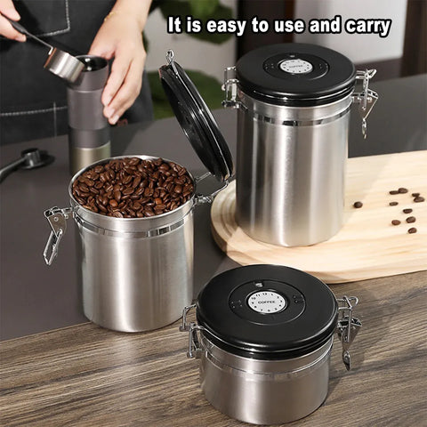 Coffee Powder Sealed Jar Airtight Storage Container for Kitchen Tea Sugar Beans - Silvery-1500ml
