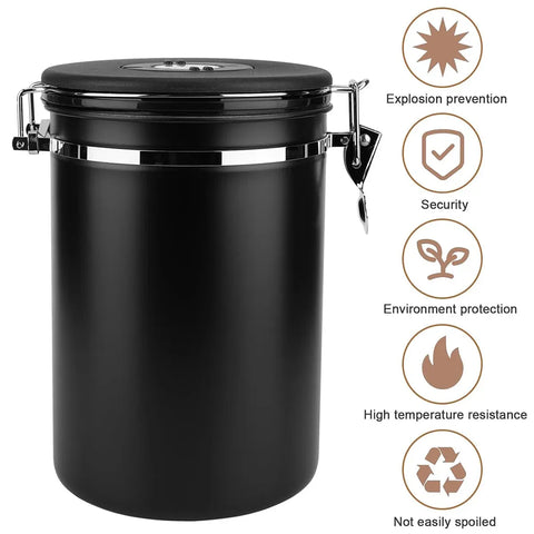 Coffee Powder Sealed Jar Airtight Storage Container for Kitchen Tea Sugar Beans - Silvery-1500ml