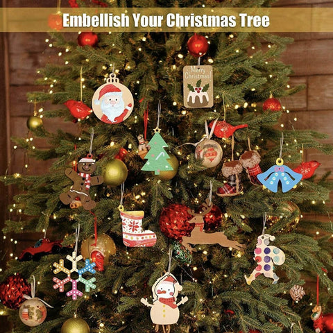 Wooden Christmas Hanging Ornament for Tree DIY Craft Decoration 10pcs - Christmas Tree