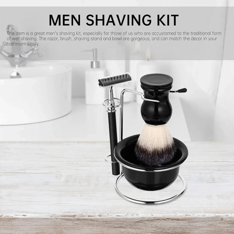 5PCS Shaving Kit Set Manual Razor Brush Stand Bowl Set for Men