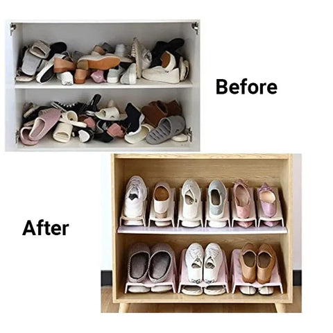 5pcs Double Layer Shoe Rack Simple Storage Organizer Space Saving Shoe Holder - Blue