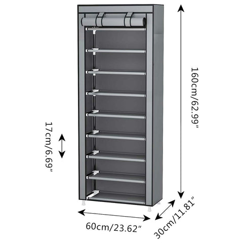 10 Tier Black Shoe Rack Dustproof Organiser Shoe Storage Cabinet for Home Use