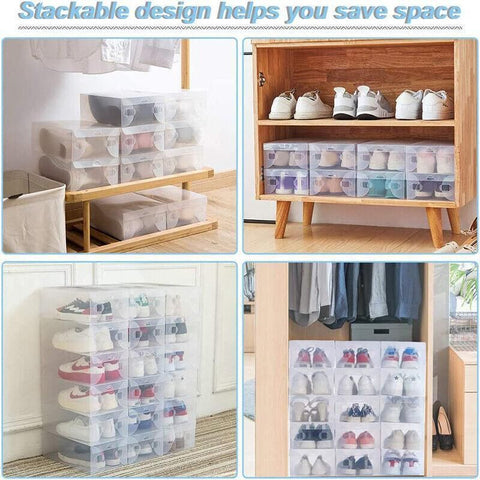 20x Clear Shoe Storage Box Foldable Stackable Plastic Shoe Boxes