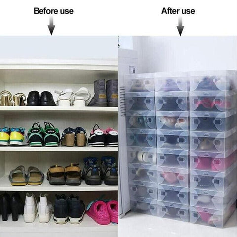20x Clear Shoe Storage Box Foldable Stackable Plastic Shoe Boxes