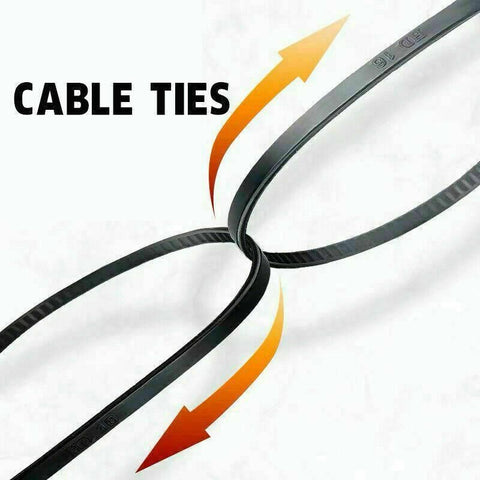 50X Cable Ties Zip Ties Nylon Uv Stabilised Black Cable Tie - 7.2*300mm