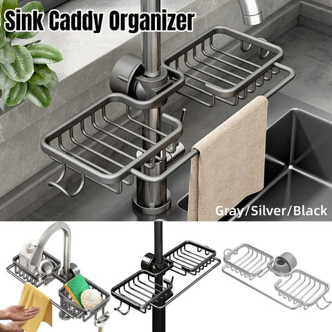 Multifunctional Faucet Shelf Kitchen Storage Sink Draining Basket Household Rack - Grey