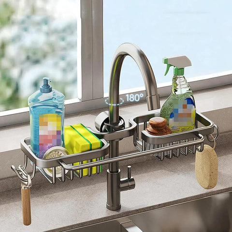 Multifunctional Faucet Shelf Kitchen Storage Sink Draining Basket Household Rack - Grey