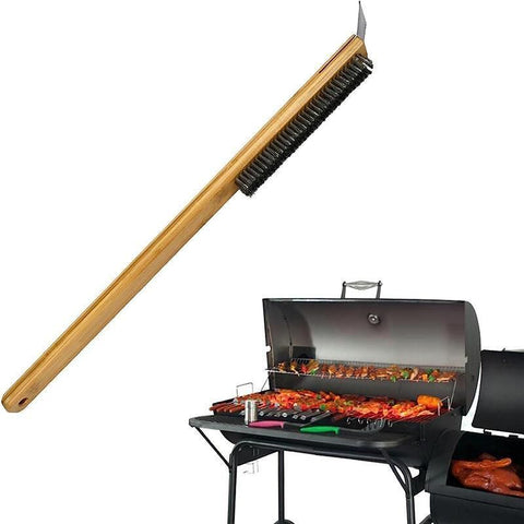 Long Handle Pizza Oven Brush Steel Wire BBQ Grill Cleaner with Scraper 57.5cm