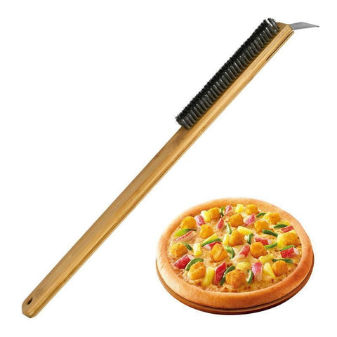 Long Handle Pizza Oven Brush Steel Wire BBQ Grill Cleaner with Scraper 57.5cm