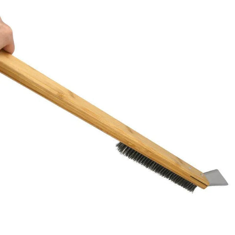 Long Handle Pizza Oven Brush Steel Wire BBQ Grill Cleaner with Scraper 57.5cm