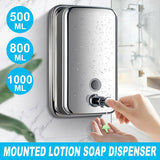 Stainless Steel Wall Mounted Soap Dispenser Hotel Bathroom Sanitizer Bottle - 800ML