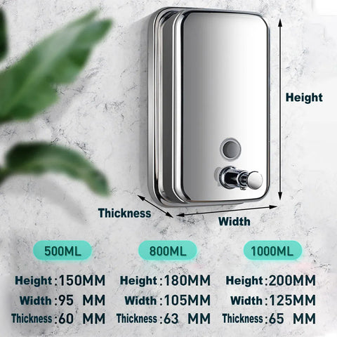 Stainless Steel Wall Mounted Soap Dispenser Hotel Bathroom Sanitizer Bottle - 800ML