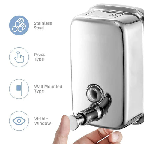 Stainless Steel Wall Mounted Soap Dispenser Hotel Bathroom Sanitizer Bottle - 800ML