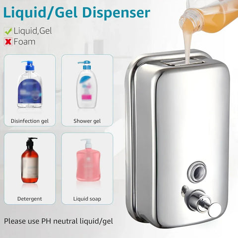 Stainless Steel Wall Mounted Soap Dispenser Hotel Bathroom Sanitizer Bottle - 800ML