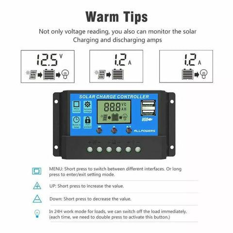20A Solar Charge Controller 12V 24V LCD 2 USB Ports Lead-Acid Regulator