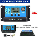 20A Solar Charge Controller 12V 24V LCD 2 USB Ports Lead-Acid Regulator