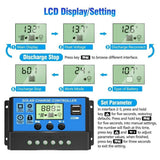 20A Solar Charge Controller 12V 24V LCD 2 USB Ports Lead-Acid Regulator