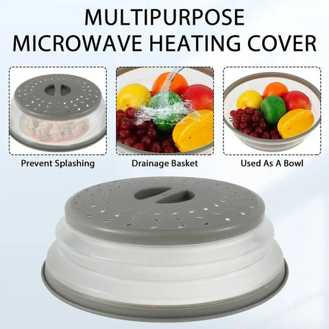 Multifunctional Microwave Oven Food Cover Heat Resistant Folding Splash Guard - Grey