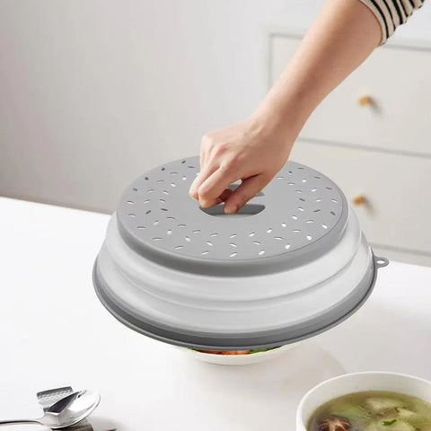 Multifunctional Microwave Oven Food Cover Heat Resistant Folding Splash Guard - Grey