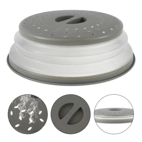 Multifunctional Microwave Oven Food Cover Heat Resistant Folding Splash Guard - Grey