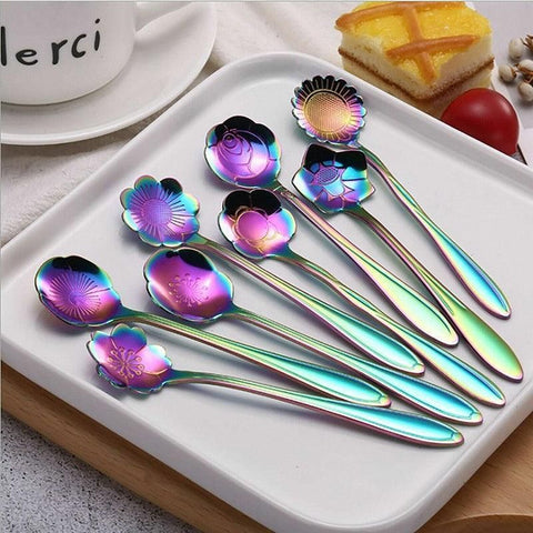 8X Spoon Long Handle Dessert Tea Coffee Mixing Spoon Stainless Steel Teaspoon - Gold