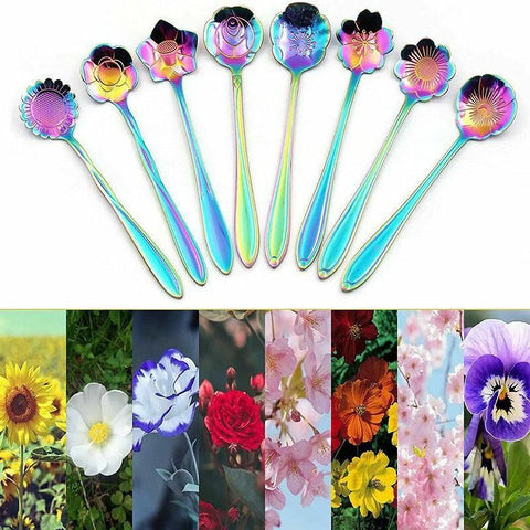 8X Spoon Long Handle Dessert Tea Coffee Mixing Spoon Stainless Steel Teaspoon - Gold