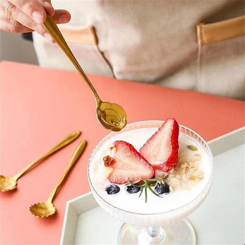 8X Spoon Long Handle Dessert Tea Coffee Mixing Spoon Stainless Steel Teaspoon - Gold