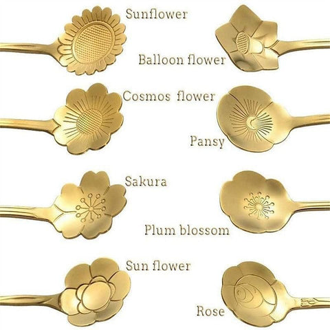 8X Spoon Long Handle Dessert Tea Coffee Mixing Spoon Stainless Steel Teaspoon - Gold