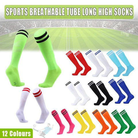 Mens Womens Sports Breathable Tube Long High Socks Knee Warm Casual Footy Soccer - White+Blue