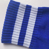 Mens Womens Sports Breathable Tube Long High Socks Knee Warm Casual Footy Soccer - White+Blue
