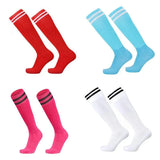Mens Womens Sports Breathable Tube Long High Socks Knee Warm Casual Footy Soccer - White+Blue