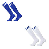 Mens Womens Sports Breathable Tube Long High Socks Knee Warm Casual Footy Soccer - White+Blue